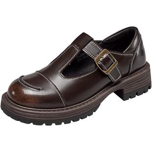 意尔康女鞋春秋季英伦学院风jk制服小皮鞋粗跟单鞋玛丽珍乐福鞋