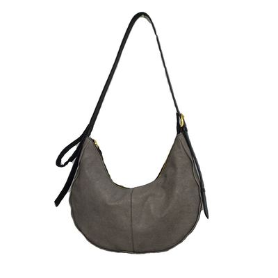 转山洗水头层植鞣牛皮真皮单肩斜挎小众简约百搭饺子包复古月亮包