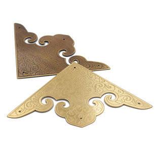 新中式家具纯铜护角仿古衣柜门木箱子护边角花复古刻画装饰铜角片