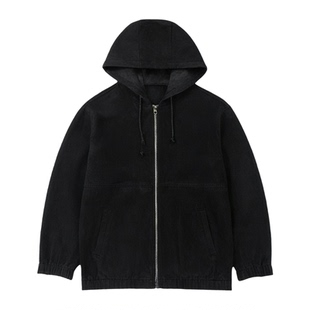 连帽加绒加厚牛仔外套男秋冬季宽松大码拉链款可拆卸加棉夹克棉服