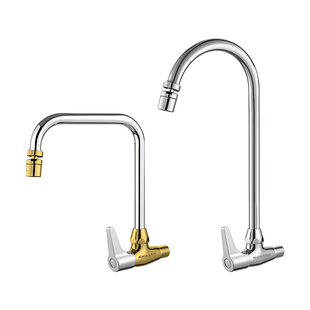 单冷入墙式水龙头4分不锈钢水槽横式商用厨房龙头黄铜七字加长款