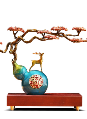 福禄长青招财葫芦铜鹿摆件客厅玄关暖房新居装饰高档乔迁开业礼物