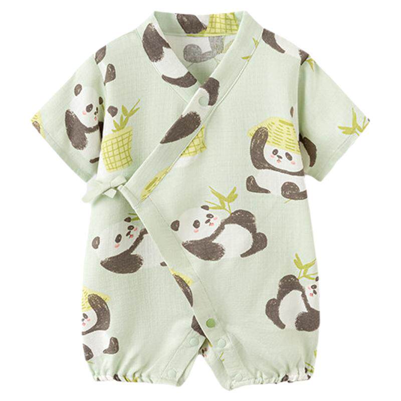 babylove婴儿连体衣夏薄款短爬可爱睡衣宝宝哈衣竹棉山茶纱布衣服