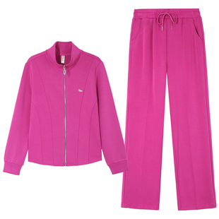 休闲运动套装女秋天2025新款时尚洋气拼接显瘦妈妈翻领显瘦两件套