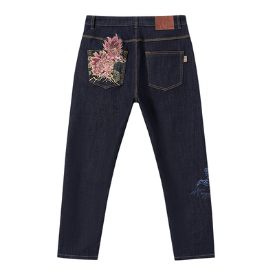 ONIARAI/鬼洗25秋冬泥棒蓝赤焰唐狮绣花智调温牛仔裤男式 25N5404