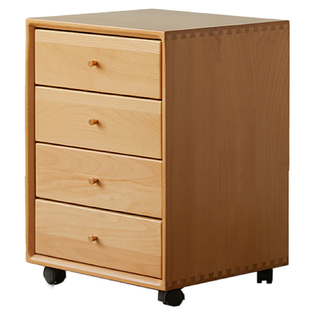 实木榉木文件柜抽屉式家用移动边柜办公桌下落地矮柜小斗柜免安装