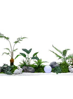 仿真绿植假山石楼梯下造景摆件