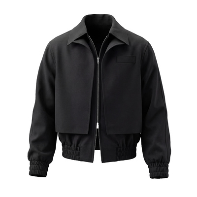 极简翻领假两件短款男士夹克