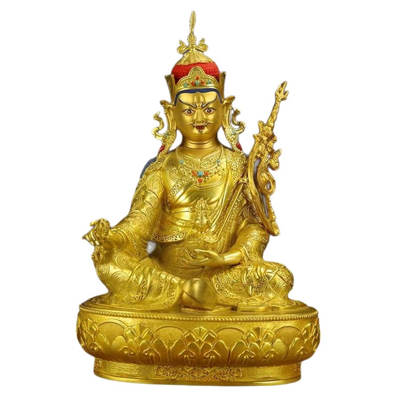 密宗莲花生大士纯铜鎏金佛像5寸7寸10寸15寸莲师铜佛像摆件