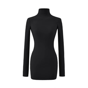辣妹高领磨毛长袖连衣裙女小个子秋冬季弹力紧身性感打底裙短裙子