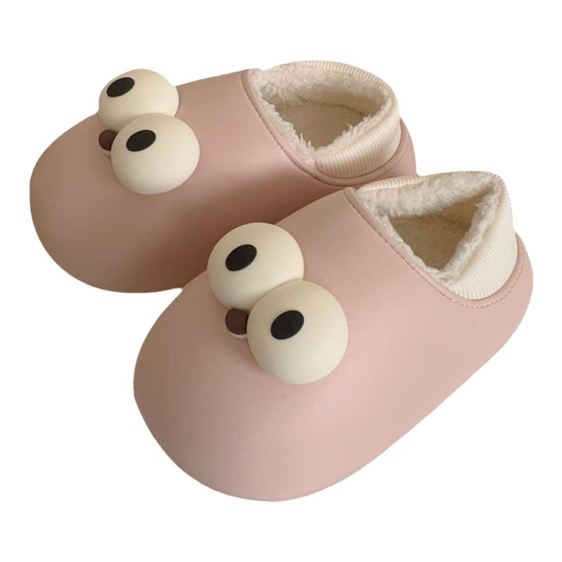 细细条 趣味大眼睛包跟棉拖鞋男女冬季保暖情侣居家外穿防水棉鞋