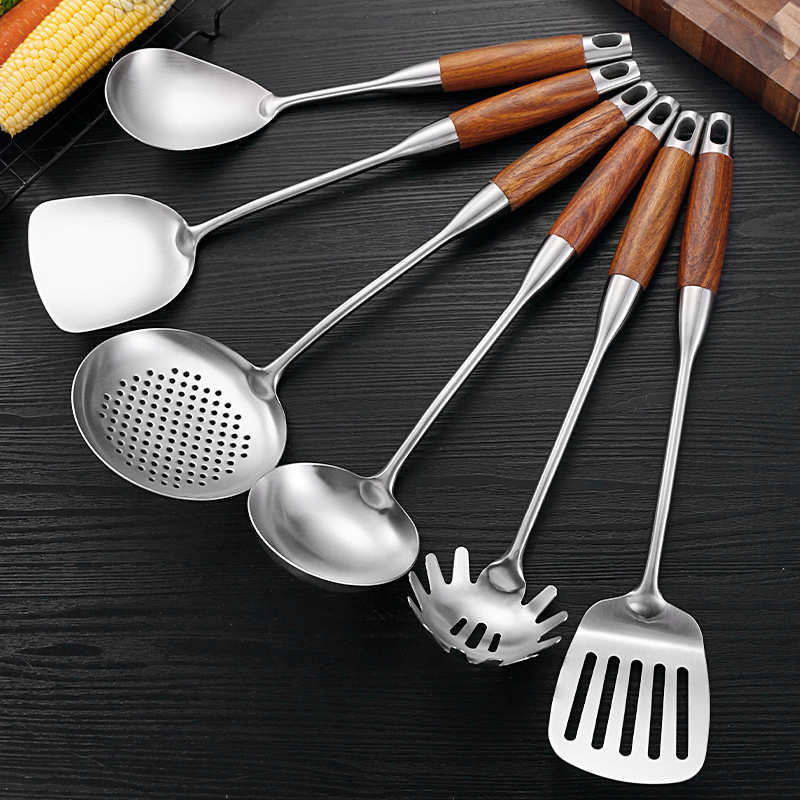 花梨木304不锈钢饭勺锅铲铲子厨具做饭全套家用厨房勺子漏勺铲勺