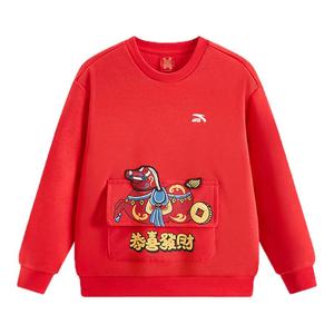 红色新年马年安踏儿童卫衣男童宝宝套头2026保暖抗菌加绒卫衣