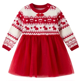 【新年】PawinPaw卡通小熊童装25年冬季新款女宝宝毛衣连衣裙国风