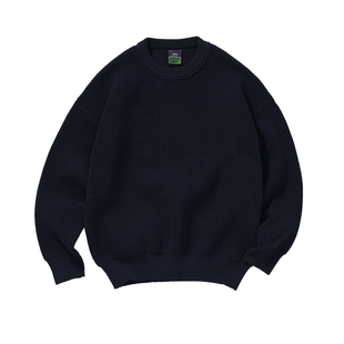 714street抗皱华夫格纹理长袖毛衣2025秋冬国潮廓形情侣针织衫男