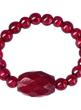 天然红朱砂戒指女款转运珠