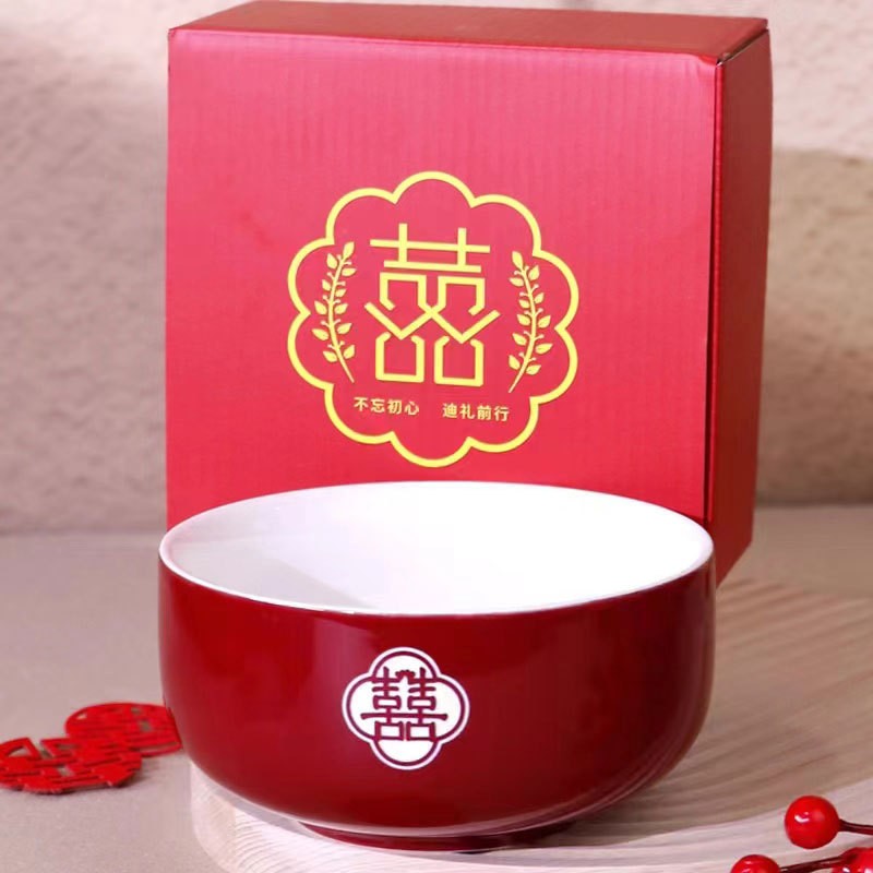 6寸大碗中式结婚6碗陶瓷碗面条家用套装出嫁吃寸结婚大碗碗筷