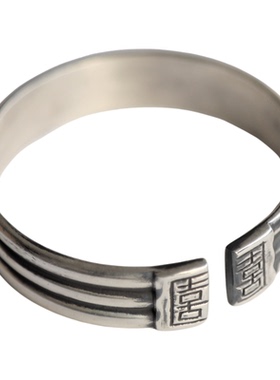 月如银复古足银999纯手工手镯