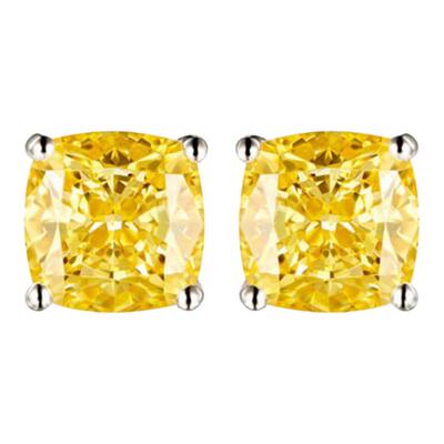 招财1克拉四爪黄钻耳钉女925纯银