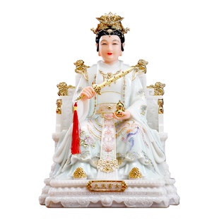 汉白玉九天玄女神像坐龙椅圣母娘娘手持兵法宝剑葫芦道家供奉摆件