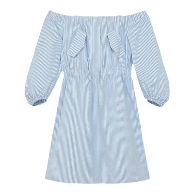 【明星同款】BLUE ERDOS夏季新款法式条纹一字肩灯笼袖连衣裙