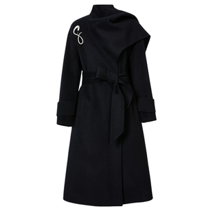 艾诺丝雅诗冬高级羊绒双面呢大衣毛呢外套气质系带直筒女21122338