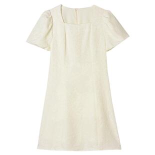 奥莱专柜品牌撤柜正品 KL夏装2025新款 气质方领泡泡袖减龄连衣裙