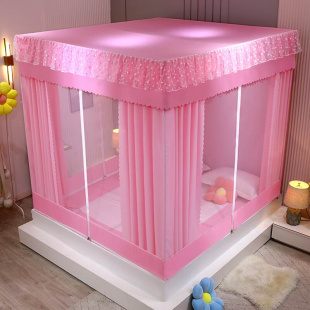 公主风防尘遮光儿童防摔三开门2022u. 厂坐床试蚊帐家用床帘一体式