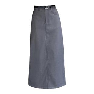 高级感黑色西装半身裙女秋冬灰色宽松A字裙半裙大码显瘦遮胯长裙
