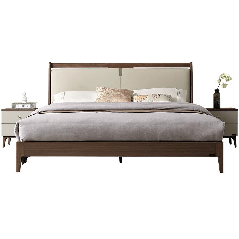 全友家居新中式主卧室科技皮软包床实木脚双人大床高端大气婚床