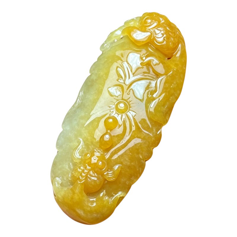 翠贵人冰糯种黄翡年年有余吊坠