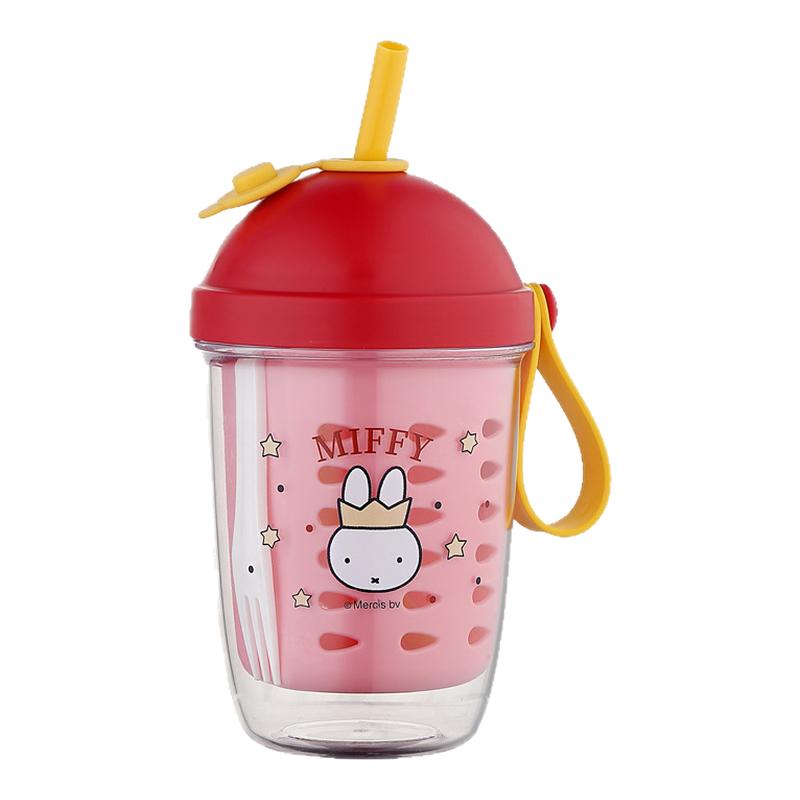MIFFY米菲可爱卡通塑料吸管杯便携提手水杯高颜值学生沙拉杯