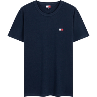 【纯色纯棉】Tommy春夏男装平纹针织美式潮流刺绣打底短袖T恤上衣