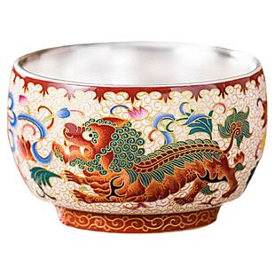 金线掐丝珐琅彩鎏银茶杯主人杯单杯鎏银茶具中式个人品茗杯舞狮