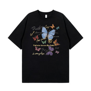 倪妮明星同款印花黑色短袖t恤女2026夏季爆款小众设计感休闲上衣