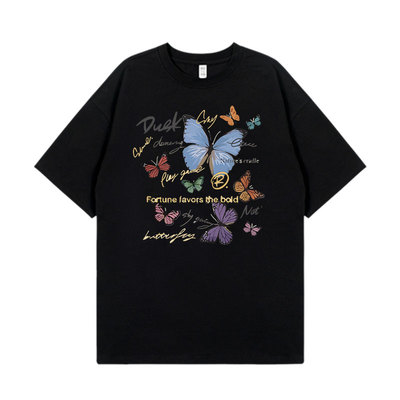 倪妮明星同款印花黑色短袖t2025