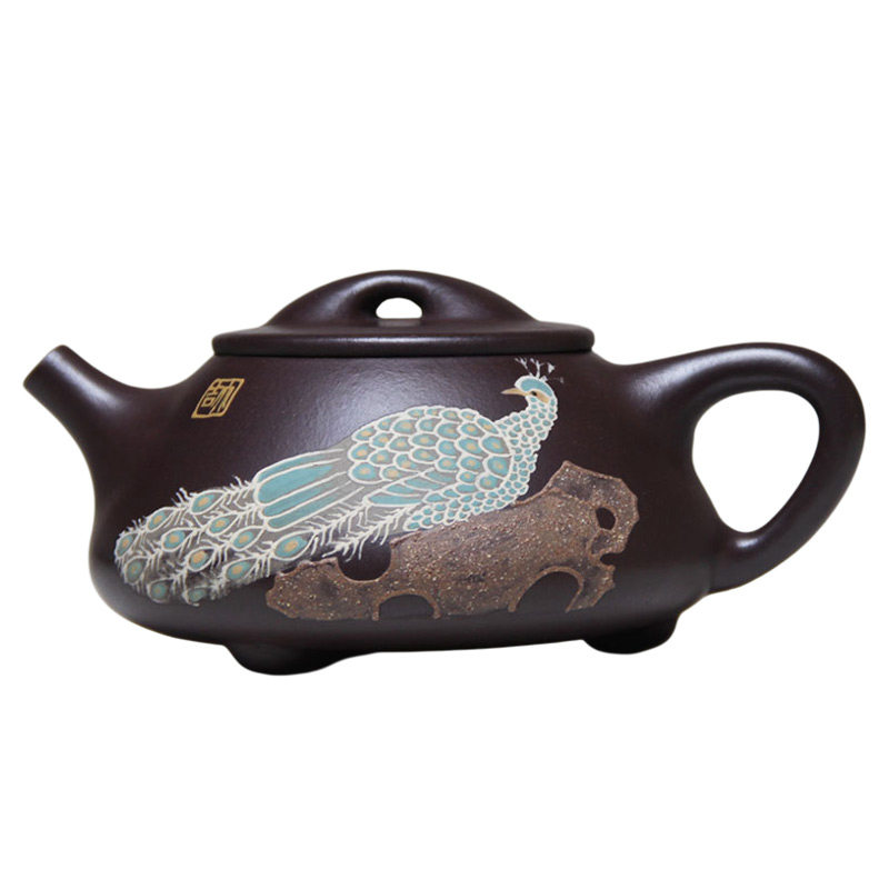 手工泥绘孔雀石瓢,雅致品茗好器