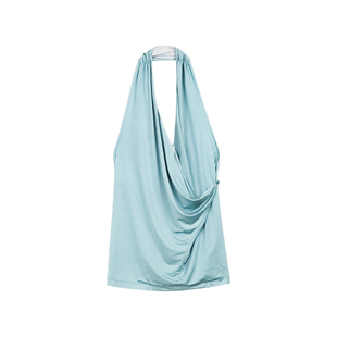 Simple Project*Cupro Halter Neck Top 铜氨丝垂褶挂脖露背上衣
