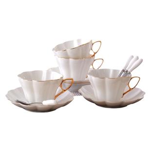 创意金边杯碟浮雕商务英欧式陶瓷骨瓷咖啡杯红花茶杯美容院招待所