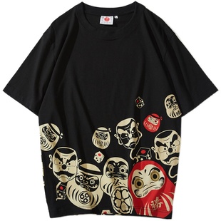 2025正肩达摩蛋日系风潮牌原宿印花个性男女情侣短袖学生青年