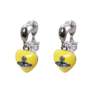 西太家黄色爱心耳环2025新款爆款高级感土星耳钉轻奢朋克双面耳饰