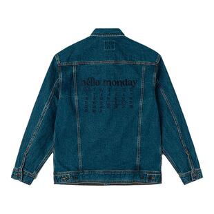 Lee商场同款25新品舒适版日历图案刺绣中深蓝男牛仔夹克外套休闲