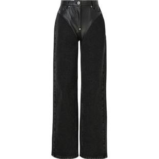 【折扣】Pushbutton 女高腰直筒皮革边饰牛仔裤