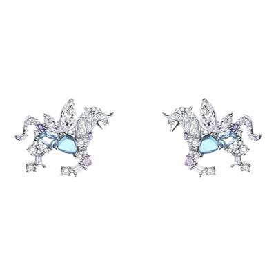 PP饰品《幻语》度假独角兽海蓝宝925银耳环女小众设计无耳洞耳夹