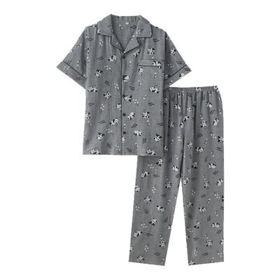 男纯棉纱布熊猫薄款春夏短袖长裤