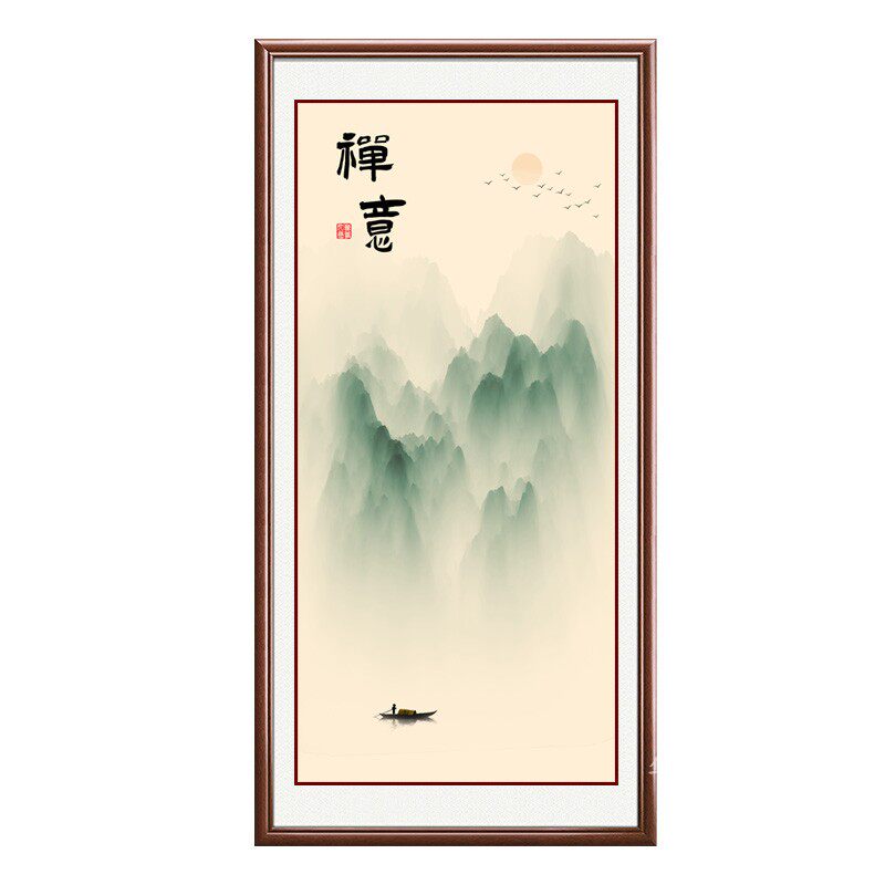 山水禅意招财镇宅中式客厅玄关画