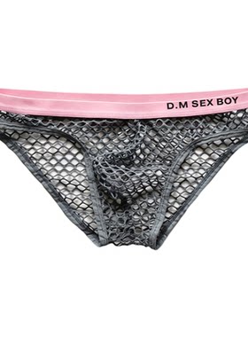 D.M男士内裤低腰性感大网眼透气夏季三角裤个性字母运动青年透明