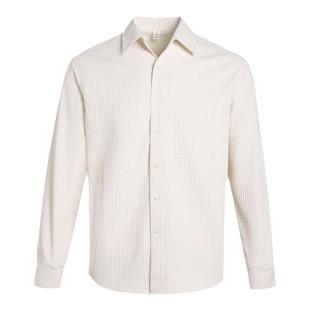 PUBLICRADIO美式复古90s华夫格尖领长袖衬衫纯白通勤公共电波设计