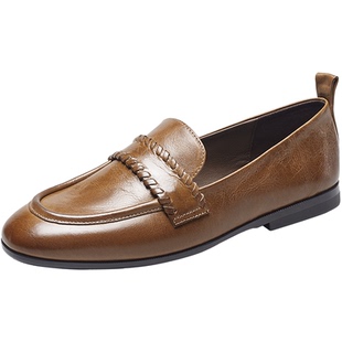 意尔康女鞋2026春季新款真皮小皮鞋通勤低跟气质乐福鞋配裙子单鞋