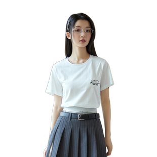 紫涵夏季新款森系少女宽松短袖T恤简约短款百搭上衣圆领体恤衫潮